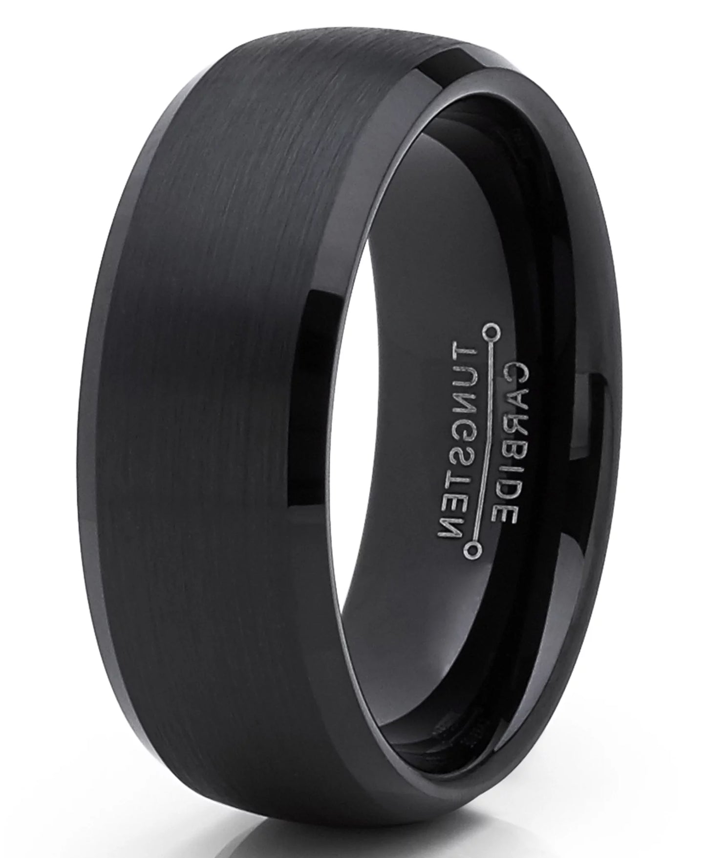 Men'S Solid Black Tungsten Wedding Band Ring Dome 8MM Comfort-Fit