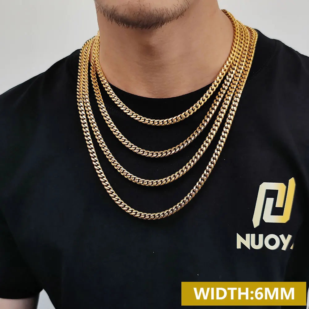 Drop Shipping Hip Hop Three Times Plated Stainless Steel Jewelry Bling Iced Miami Cuban Link Chain Necklace for Men