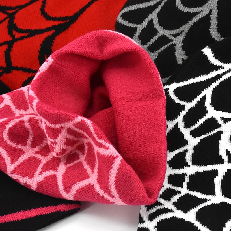 Y2K Gothic Spider Pattern Wool Acrylic Knitted Hat Women Beanie Winter Warm Beanies Grunge Hip Hop Casual Skullies Outdoor Cap