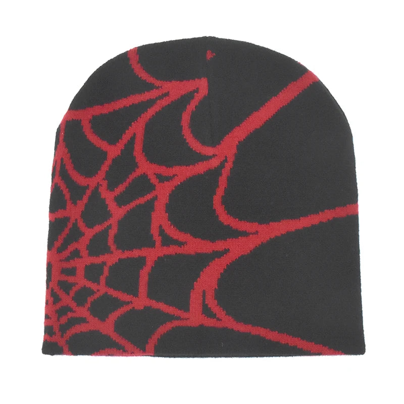 Y2K Gothic Spider Pattern Wool Acrylic Knitted Hat Women Beanie Winter Warm Beanies Grunge Hip Hop Casual Skullies Outdoor Cap