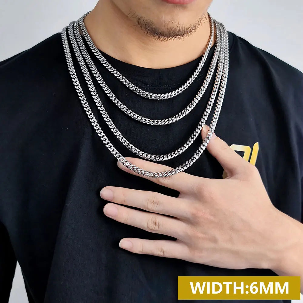 Drop Shipping Hip Hop Three Times Plated Stainless Steel Jewelry Bling Iced Miami Cuban Link Chain Necklace for Men