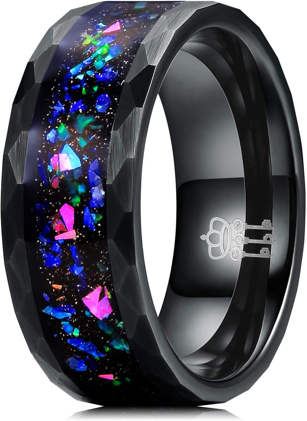 Mens Womens Tungsten Rings 8Mm 4Mm Galaxy Series Created-Opal Inlay Wedding Bands