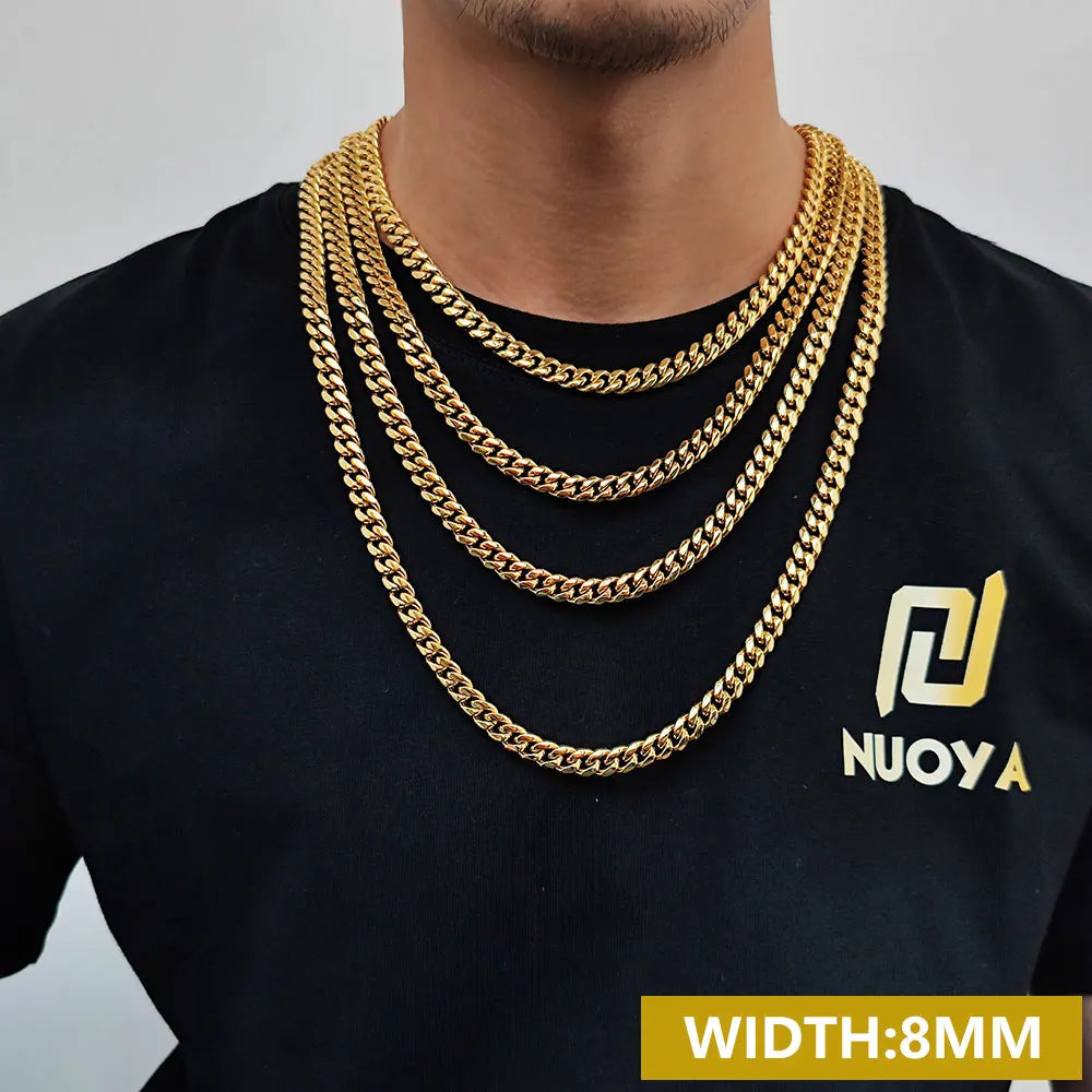 Drop Shipping Hip Hop Three Times Plated Stainless Steel Jewelry Bling Iced Miami Cuban Link Chain Necklace for Men