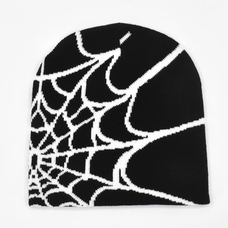 Y2K Gothic Spider Pattern Wool Acrylic Knitted Hat Women Beanie Winter Warm Beanies Grunge Hip Hop Casual Skullies Outdoor Cap