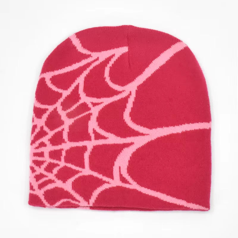 Y2K Gothic Spider Pattern Wool Acrylic Knitted Hat Women Beanie Winter Warm Beanies Grunge Hip Hop Casual Skullies Outdoor Cap