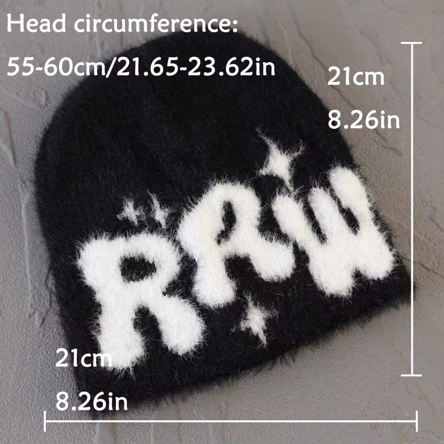 2024 Y2K Letter Cute Cold Beanies Man Fluffy Plush Caps for Men Women Auutmn Winter Edgy Knit Hip Hop Keep Warm Ear Caps Male